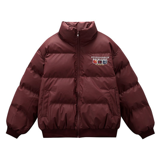 American-style PU leather letter embroidery thickened cotton jacket