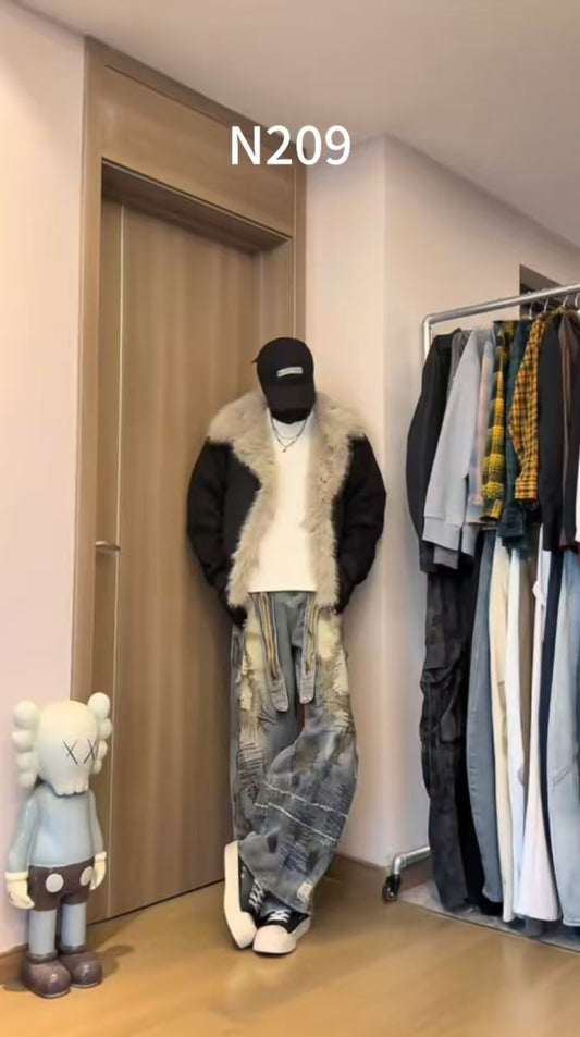 Melaide niche, rugged and stylish jacket, vintage large plush jacket(N209)