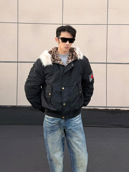 American-style leopard print hooded jacket