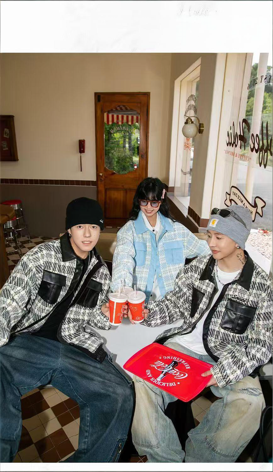 Checkered leather American vintage jacket