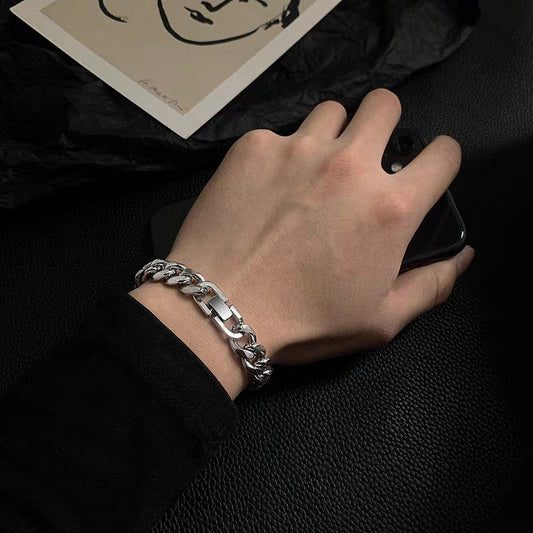 Men's Brutalist Cuff Bracelet - Geometric Titanium Steel Chain (Korean Minimalist Streetwear)