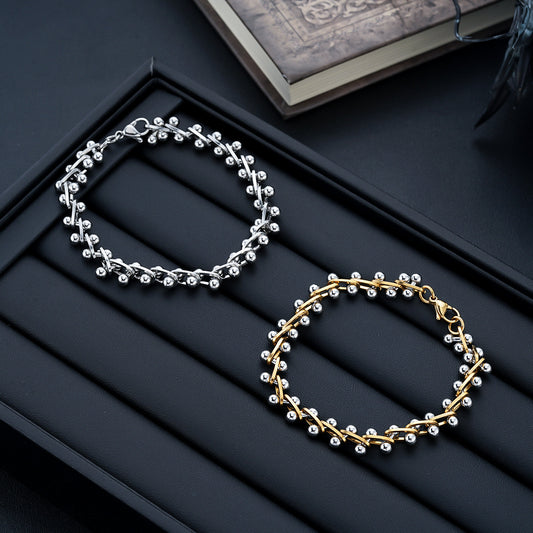 Men's Interlaced Bead Bracelet - Modern Titanium Steel Chain (Stackable & Adjustable)