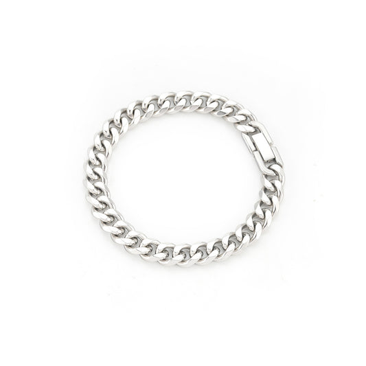 Men's Brutalist Cuff Bracelet - Geometric Titanium Steel Chain (Korean Minimalist Streetwear)