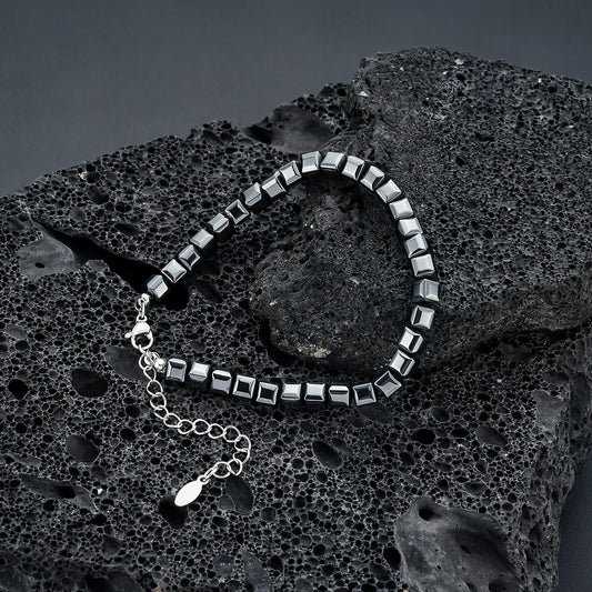 en's Statement Stone Bracelet - Fade-Proof Black Obsidian Beads (Minimalist Style)