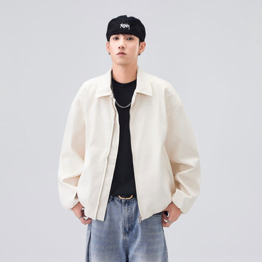 Maillard' Café Brown Vegan Leather Jacket | Retro Unisex Biker Coat with Dropped Shoulder