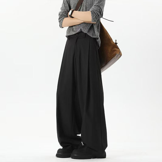 Men's loose wide-leg pleated pants