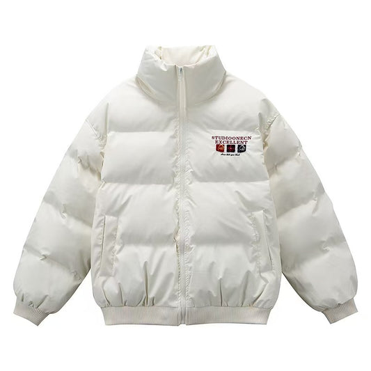 American-style PU leather letter embroidery thickened cotton jacket