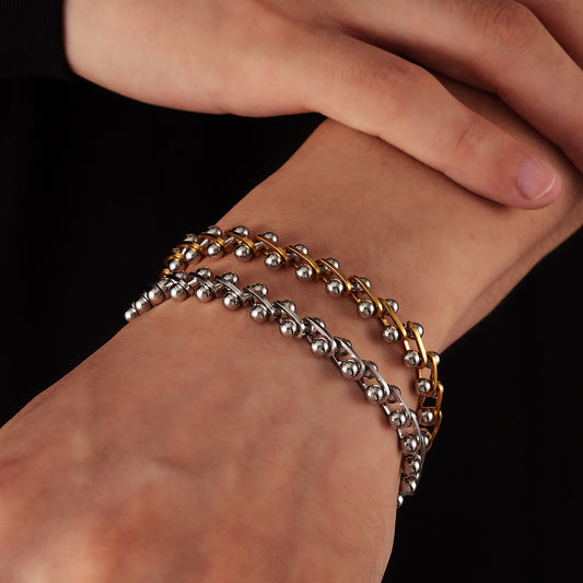 Men's Interlaced Bead Bracelet - Modern Titanium Steel Chain (Stackable & Adjustable)
