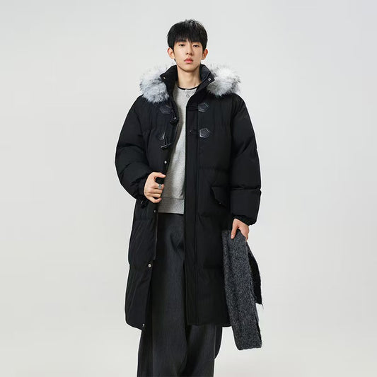 Winter long and thick cotton jacket with fur collar