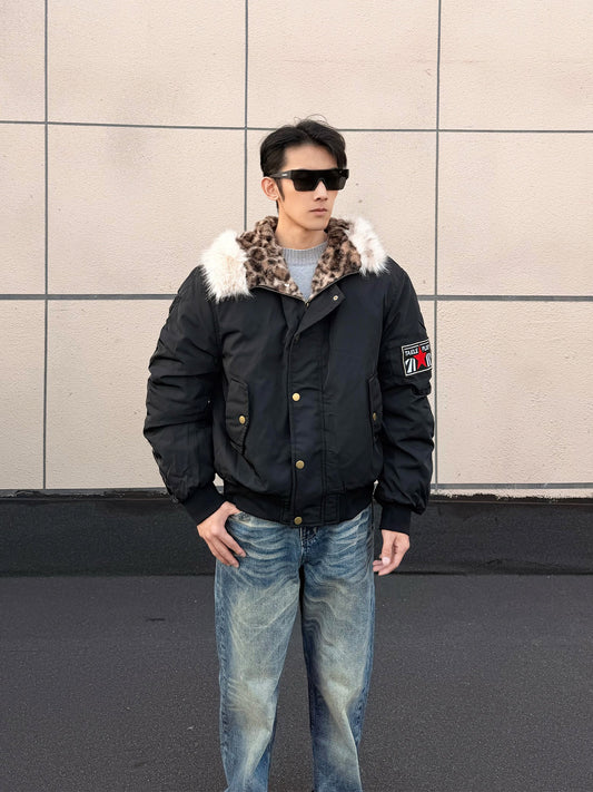 American-style leopard print hooded jacket