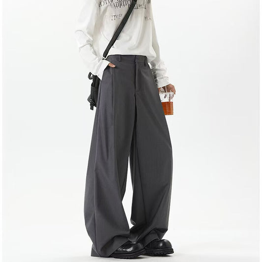 Men's loose wide-leg pleated pants
