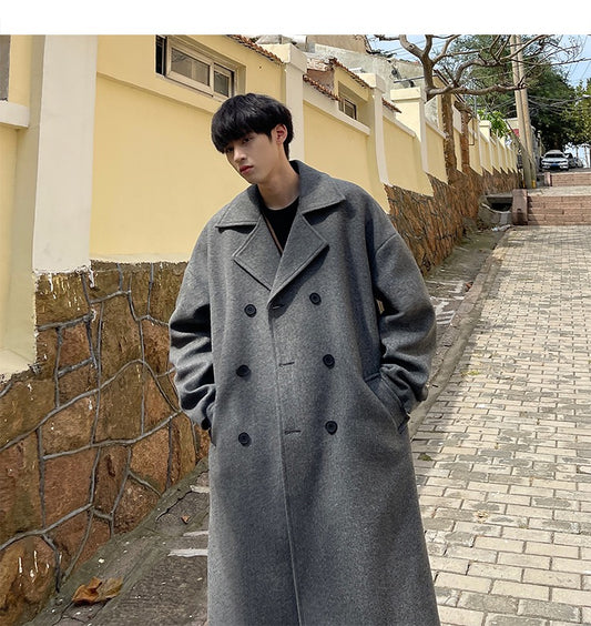 Men's Longline Wool Overcoat - Ins Street Style Coat (Knee-Length)