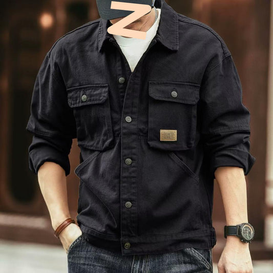 Men's Classic American Denim Trucker Jacket - Heavyweight Distressed Wash (Vintage Style)