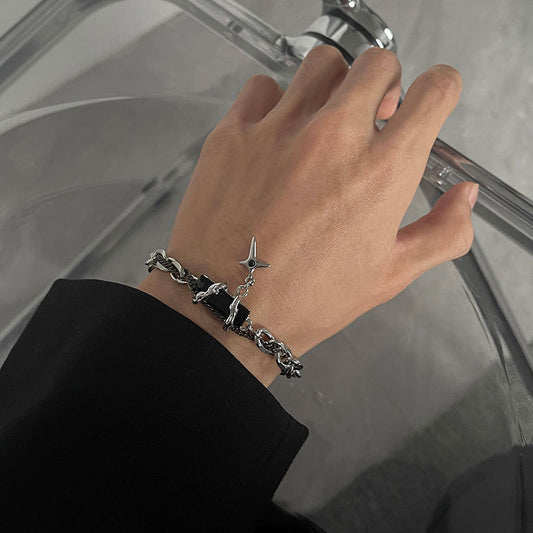 Men's Astral Wrap Bracelet - Geometric Black Diamond Design in Titanium Steel