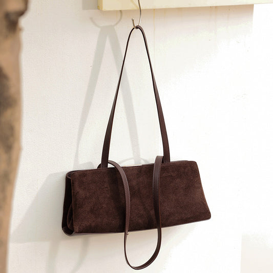 Work commuting leather handbag, retro frosted suede, high-end feel, single shoulder armpit bag