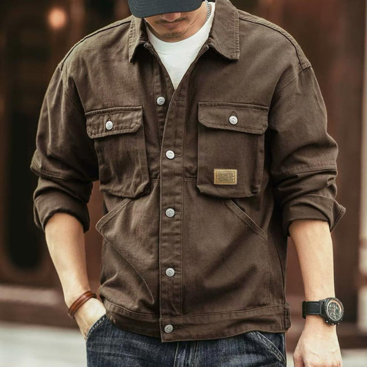 Men's Classic American Denim Trucker Jacket - Heavyweight Distressed Wash (Vintage Style)