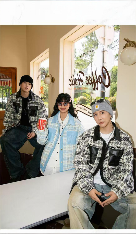 Checkered leather American vintage jacket